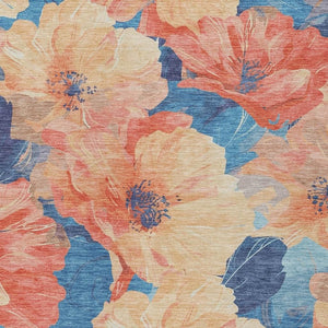 HomeRoots 5' Timeless Floral Charcoal Area Rug - Machine Washable, Durable for Indoor & Outdoor Use, Versatile Peach 10' x 14' 611458