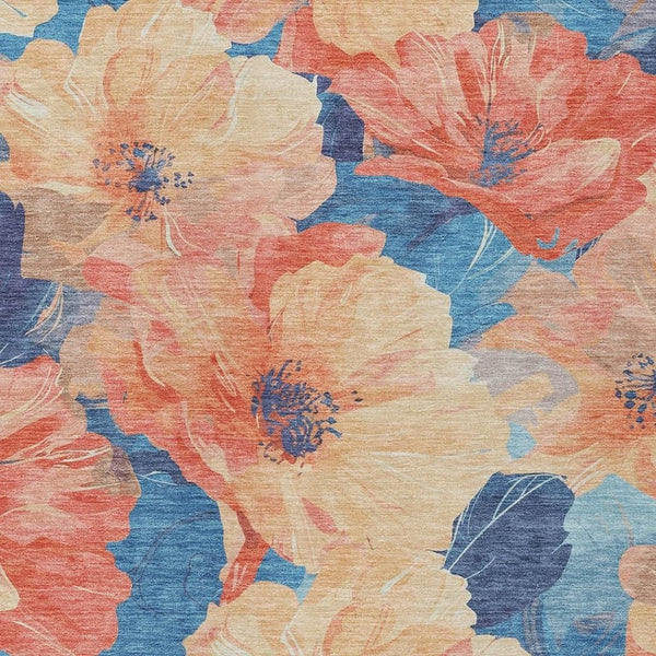 HomeRoots 5' Timeless Floral Charcoal Area Rug - Machine Washable, Durable for Indoor & Outdoor Use, Versatile Peach 10' x 14' 611458