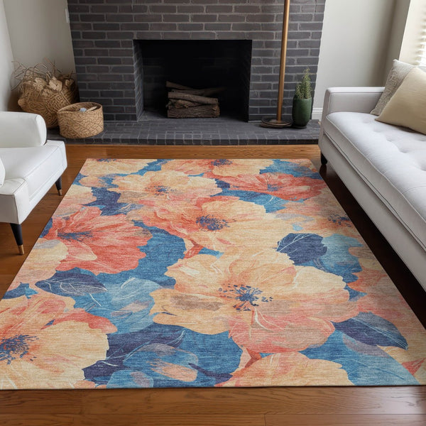 HomeRoots 5' Timeless Floral Charcoal Area Rug - Machine Washable, Durable for Indoor & Outdoor Use, Versatile Peach 10' x 14' 611458