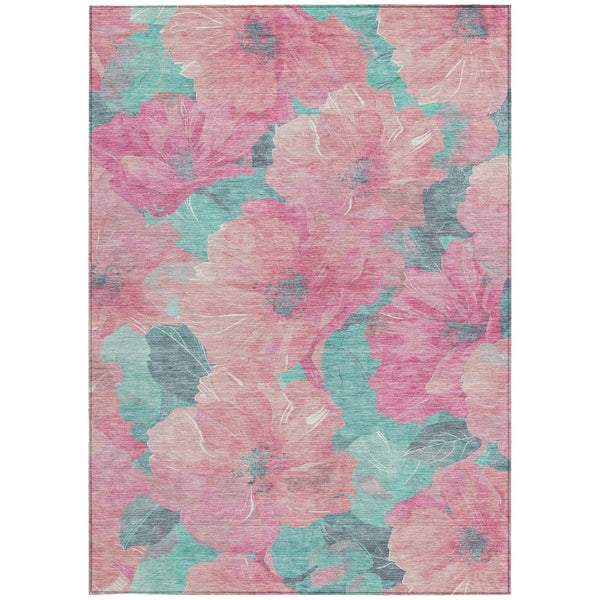 HomeRoots 5' Timeless Floral Charcoal Area Rug - Machine Washable, Durable for Indoor & Outdoor Use, Versatile Pink 5' x 7'6" 611460