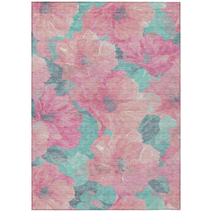 HomeRoots 5' Timeless Floral Charcoal Area Rug - Machine Washable, Durable for Indoor & Outdoor Use, Versatile Pink 5' x 7'6" 611460