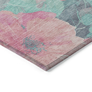 HomeRoots 5' Timeless Floral Charcoal Area Rug - Machine Washable, Durable for Indoor & Outdoor Use, Versatile Pink 5' x 7'6" 611460