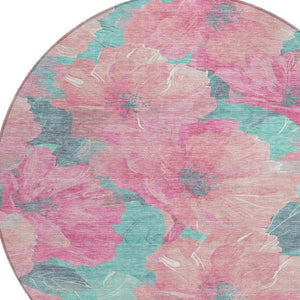 HomeRoots 5' Timeless Floral Charcoal Area Rug - Machine Washable, Durable for Indoor & Outdoor Use, Versatile Pink 8' x 8' 611461
