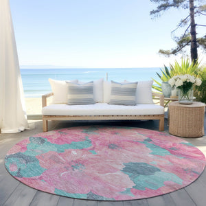 HomeRoots 5' Timeless Floral Charcoal Area Rug - Machine Washable, Durable for Indoor & Outdoor Use, Versatile Pink 8' x 8' 611461