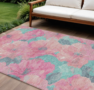 HomeRoots 5' Timeless Floral Charcoal Area Rug - Machine Washable, Durable for Indoor & Outdoor Use, Versatile Pink 9' x 12' 611463