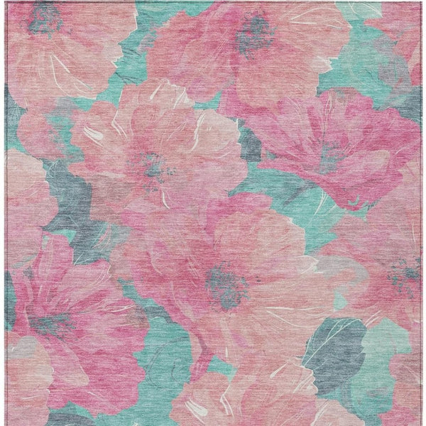 HomeRoots 5' Timeless Floral Charcoal Area Rug - Machine Washable, Durable for Indoor & Outdoor Use, Versatile Pink 9' x 12' 611463