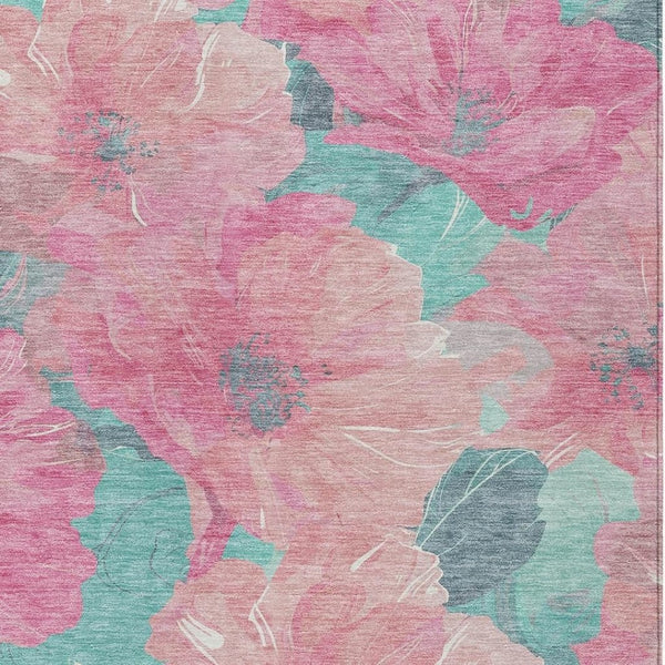 HomeRoots 5' Timeless Floral Charcoal Area Rug - Machine Washable, Durable for Indoor & Outdoor Use, Versatile Pink 10' x 14' 611464