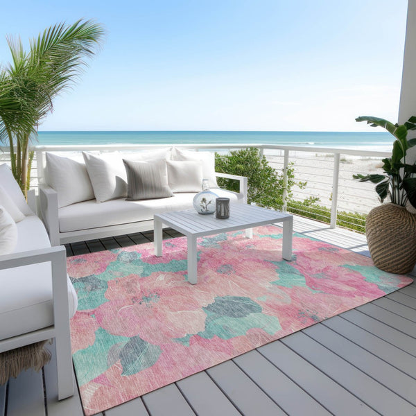 HomeRoots 5' Timeless Floral Charcoal Area Rug - Machine Washable, Durable for Indoor & Outdoor Use, Versatile Pink 10' x 14' 611464