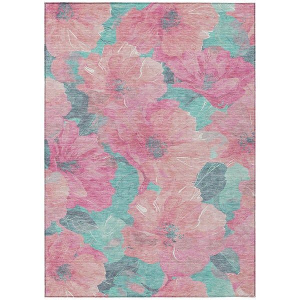 HomeRoots 5' Timeless Floral Charcoal Area Rug - Machine Washable, Durable for Indoor & Outdoor Use, Versatile Pink 10' x 14' 611464