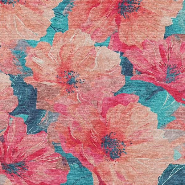 HomeRoots 5' Timeless Floral Charcoal Area Rug - Machine Washable, Durable for Indoor & Outdoor Use, Versatile Salmon 5' x 7'6" 611472