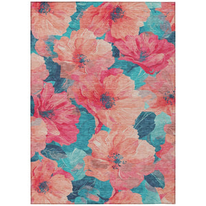 HomeRoots 5' Timeless Floral Charcoal Area Rug - Machine Washable, Durable for Indoor & Outdoor Use, Versatile Salmon 5' x 7'6" 611472