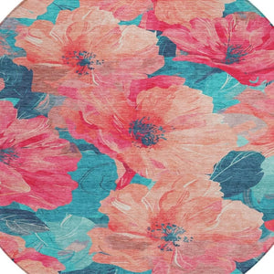 HomeRoots 5' Timeless Floral Charcoal Area Rug - Machine Washable, Durable for Indoor & Outdoor Use, Versatile Salmon 8' x 8' 611473