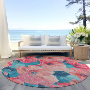 HomeRoots 5' Timeless Floral Charcoal Area Rug - Machine Washable, Durable for Indoor & Outdoor Use, Versatile Salmon 8' x 8' 611473