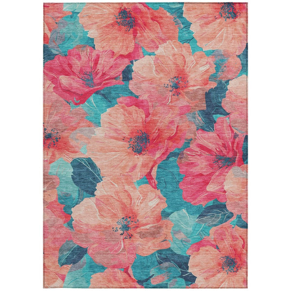 HomeRoots 5' Timeless Floral Charcoal Area Rug - Machine Washable, Durable for Indoor & Outdoor Use, Versatile Salmon 8' x 10' 611474