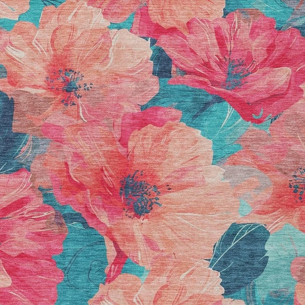 HomeRoots 5' Timeless Floral Charcoal Area Rug - Machine Washable, Durable for Indoor & Outdoor Use, Versatile Salmon 9' x 12' 611475