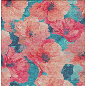 HomeRoots 5' Timeless Floral Charcoal Area Rug - Machine Washable, Durable for Indoor & Outdoor Use, Versatile Salmon 9' x 12' 611475