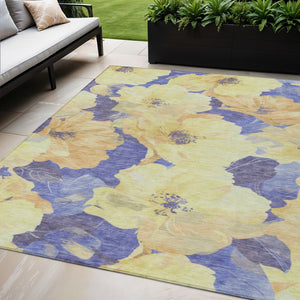 HomeRoots 5' Timeless Floral Charcoal Area Rug - Machine Washable, Durable for Indoor & Outdoor Use, Versatile Wheat 5' x 7'6" 611478