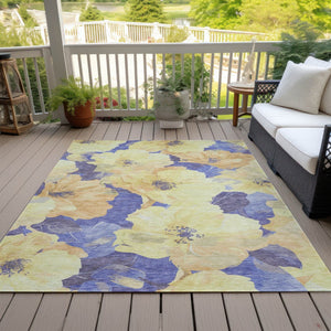 HomeRoots 5' Timeless Floral Charcoal Area Rug - Machine Washable, Durable for Indoor & Outdoor Use, Versatile Wheat 5' x 7'6" 611478
