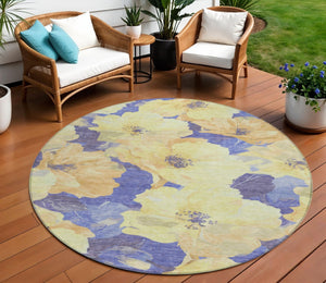 HomeRoots 5' Timeless Floral Charcoal Area Rug - Machine Washable, Durable for Indoor & Outdoor Use, Versatile Wheat 8' x 8' 611479