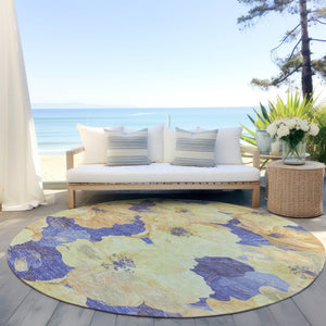 HomeRoots 5' Timeless Floral Charcoal Area Rug - Machine Washable, Durable for Indoor & Outdoor Use, Versatile Wheat 8' x 8' 611479