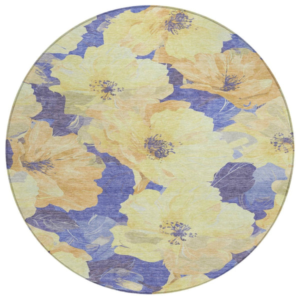 HomeRoots 5' Timeless Floral Charcoal Area Rug - Machine Washable, Durable for Indoor & Outdoor Use, Versatile Wheat 8' x 8' 611479