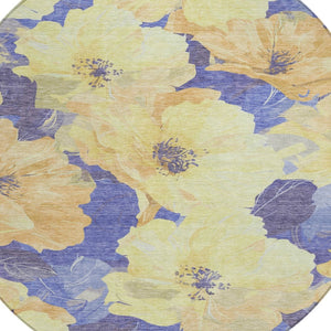 HomeRoots 5' Timeless Floral Charcoal Area Rug - Machine Washable, Durable for Indoor & Outdoor Use, Versatile Wheat 8' x 8' 611479