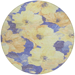 HomeRoots 5' Timeless Floral Charcoal Area Rug - Machine Washable, Durable for Indoor & Outdoor Use, Versatile Wheat 8' x 8' 611479