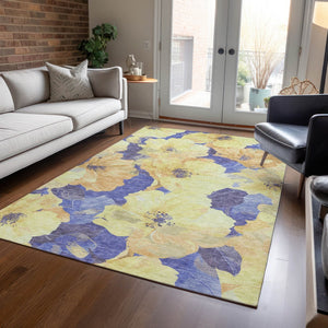 HomeRoots 5' Timeless Floral Charcoal Area Rug - Machine Washable, Durable for Indoor & Outdoor Use, Versatile Wheat 8' x 10' 611480