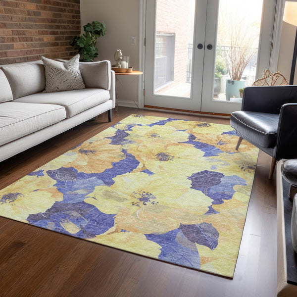 HomeRoots 5' Timeless Floral Charcoal Area Rug - Machine Washable, Durable for Indoor & Outdoor Use, Versatile Wheat 9' x 12' 611481