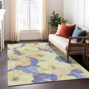 HomeRoots 5' Timeless Floral Charcoal Area Rug - Machine Washable, Durable for Indoor & Outdoor Use, Versatile Wheat 10' x 14' 611482