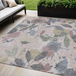 HomeRoots 5' Blush and Mauve Floral Washable Area Rug – Durable, Elegant Design for Indoor and Outdoor Spaces 5' x 7'6" 611490