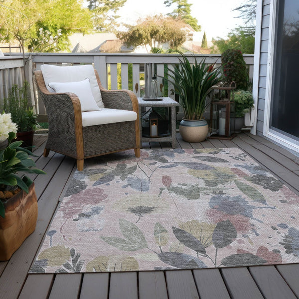 HomeRoots 5' Blush and Mauve Floral Washable Area Rug – Durable, Elegant Design for Indoor and Outdoor Spaces 5' x 7'6" 611490