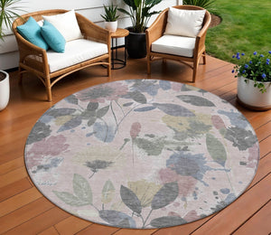 HomeRoots 5' Blush and Mauve Floral Washable Area Rug – Durable, Elegant Design for Indoor and Outdoor Spaces 8' x 8' 611491