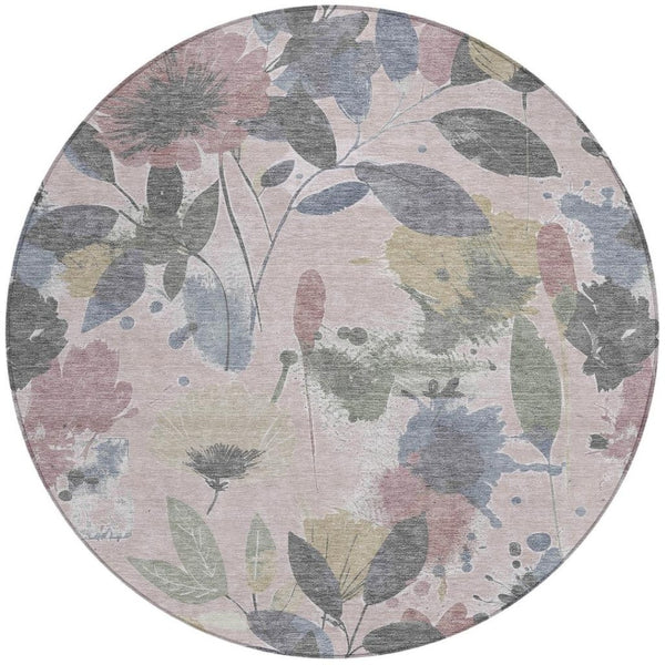 HomeRoots 5' Blush and Mauve Floral Washable Area Rug – Durable, Elegant Design for Indoor and Outdoor Spaces 8' x 8' 611491