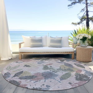 HomeRoots 5' Blush and Mauve Floral Washable Area Rug – Durable, Elegant Design for Indoor and Outdoor Spaces 8' x 8' 611491