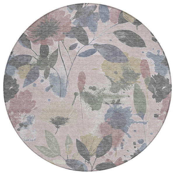HomeRoots 5' Blush and Mauve Floral Washable Area Rug – Durable, Elegant Design for Indoor and Outdoor Spaces 8' x 8' 611491