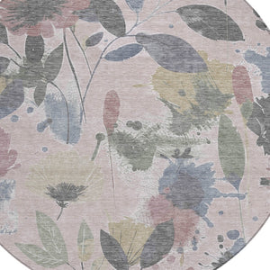 HomeRoots 5' Blush and Mauve Floral Washable Area Rug – Durable, Elegant Design for Indoor and Outdoor Spaces 8' x 8' 611491