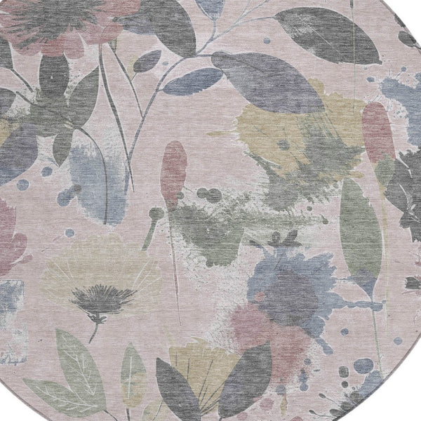 HomeRoots 5' Blush and Mauve Floral Washable Area Rug – Durable, Elegant Design for Indoor and Outdoor Spaces 8' x 8' 611491