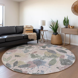 HomeRoots 5' Blush and Mauve Floral Washable Area Rug – Durable, Elegant Design for Indoor and Outdoor Spaces 8' x 8' 611491