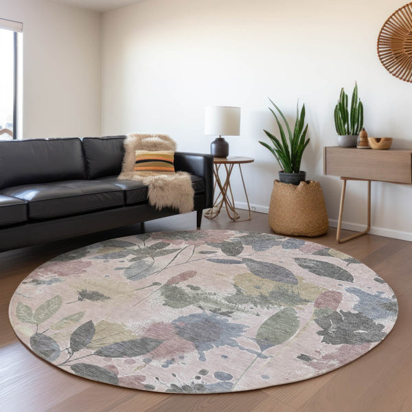HomeRoots 5' Blush and Mauve Floral Washable Area Rug – Durable, Elegant Design for Indoor and Outdoor Spaces 8' x 8' 611491