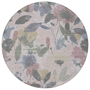 HomeRoots 5' Blush and Mauve Floral Washable Area Rug – Durable, Elegant Design for Indoor and Outdoor Spaces 8' x 8' 611491