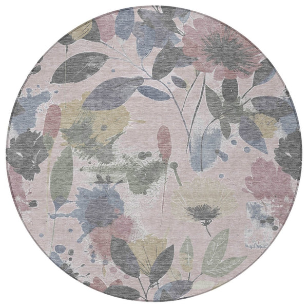 HomeRoots 5' Blush and Mauve Floral Washable Area Rug – Durable, Elegant Design for Indoor and Outdoor Spaces 8' x 8' 611491