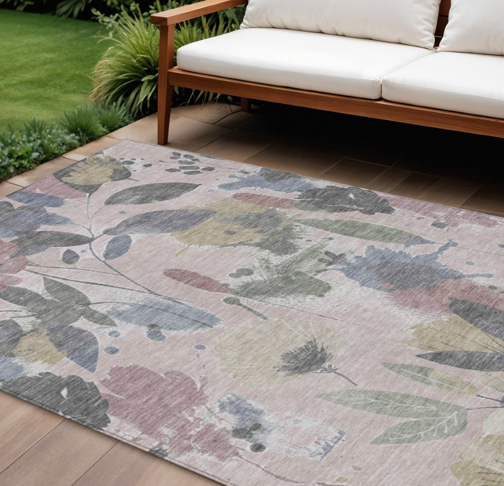 HomeRoots 5' Blush and Mauve Floral Washable Area Rug – Durable, Elegant Design for Indoor and Outdoor Spaces 8' x 10' 611492