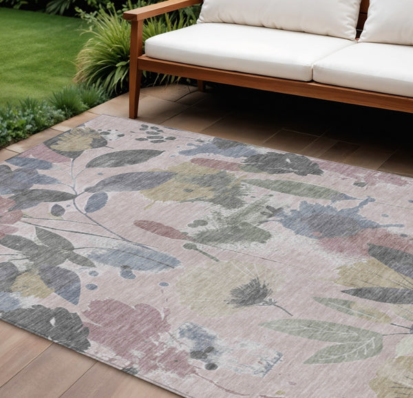 HomeRoots 5' Blush and Mauve Floral Washable Area Rug – Durable, Elegant Design for Indoor and Outdoor Spaces 10' x 14' 611494