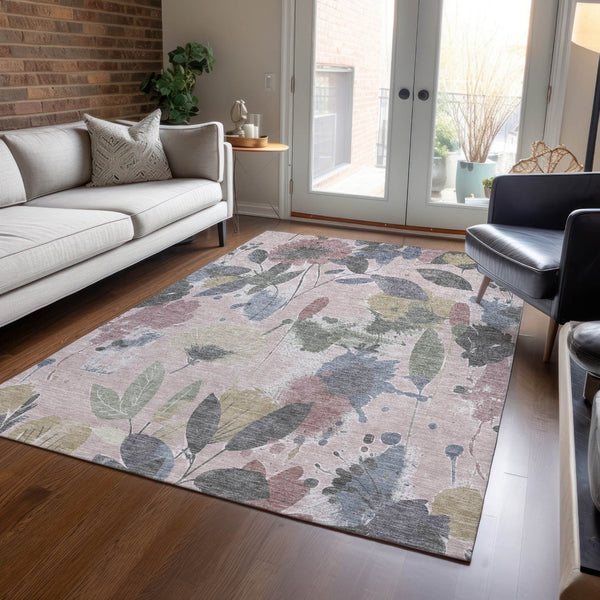 HomeRoots 5' Blush and Mauve Floral Washable Area Rug – Durable, Elegant Design for Indoor and Outdoor Spaces 10' x 14' 611494