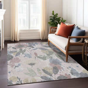 HomeRoots 5' Blush and Mauve Floral Washable Area Rug – Durable, Elegant Design for Indoor and Outdoor Spaces 10' x 14' 611494