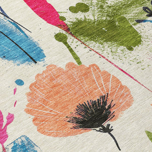 HomeRoots 5' Floral Area Rug in Ivory, Pink, Orange & Blue - Washable for Indoor & Outdoor Durability 8' x 10' 611498
