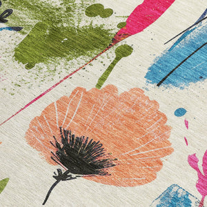 HomeRoots 5' Floral Area Rug in Ivory, Pink, Orange & Blue - Washable for Indoor & Outdoor Durability 9' x 12' 611499