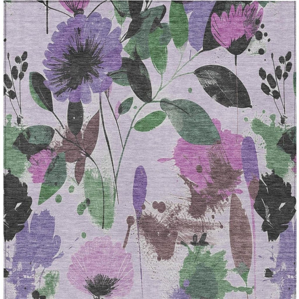 HomeRoots 5' Elegant Floral Washable Area Rug in Lavender & Artichoke Green for Indoor & Outdoor Spaces 5' x 7'6" 611502