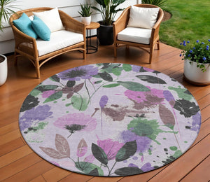 HomeRoots 5' Elegant Floral Washable Area Rug in Lavender & Artichoke Green for Indoor & Outdoor Spaces 8' x 8' 611503